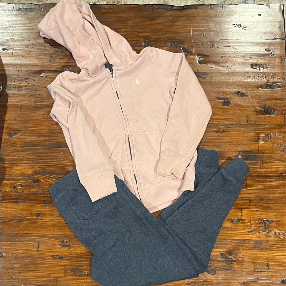 Polo Pink Zip-Up Hoodie and Dark Gray Joggers Set